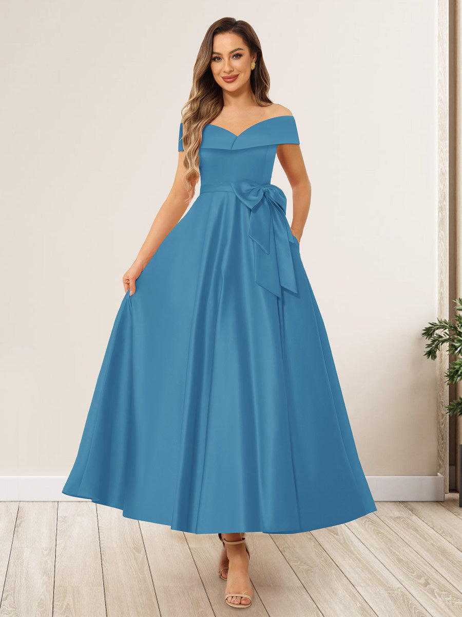 Evania Ocean Blue front view wedding guest dress