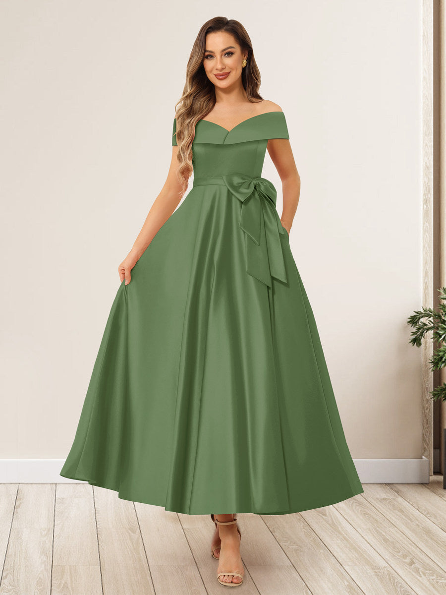 Evania Olive Green front view wedding guest dress