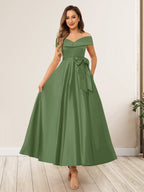 Evania Olive Green front view wedding guest dress