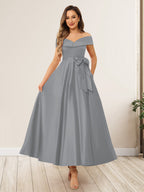 Evania Steel Grey front view wedding guest dress