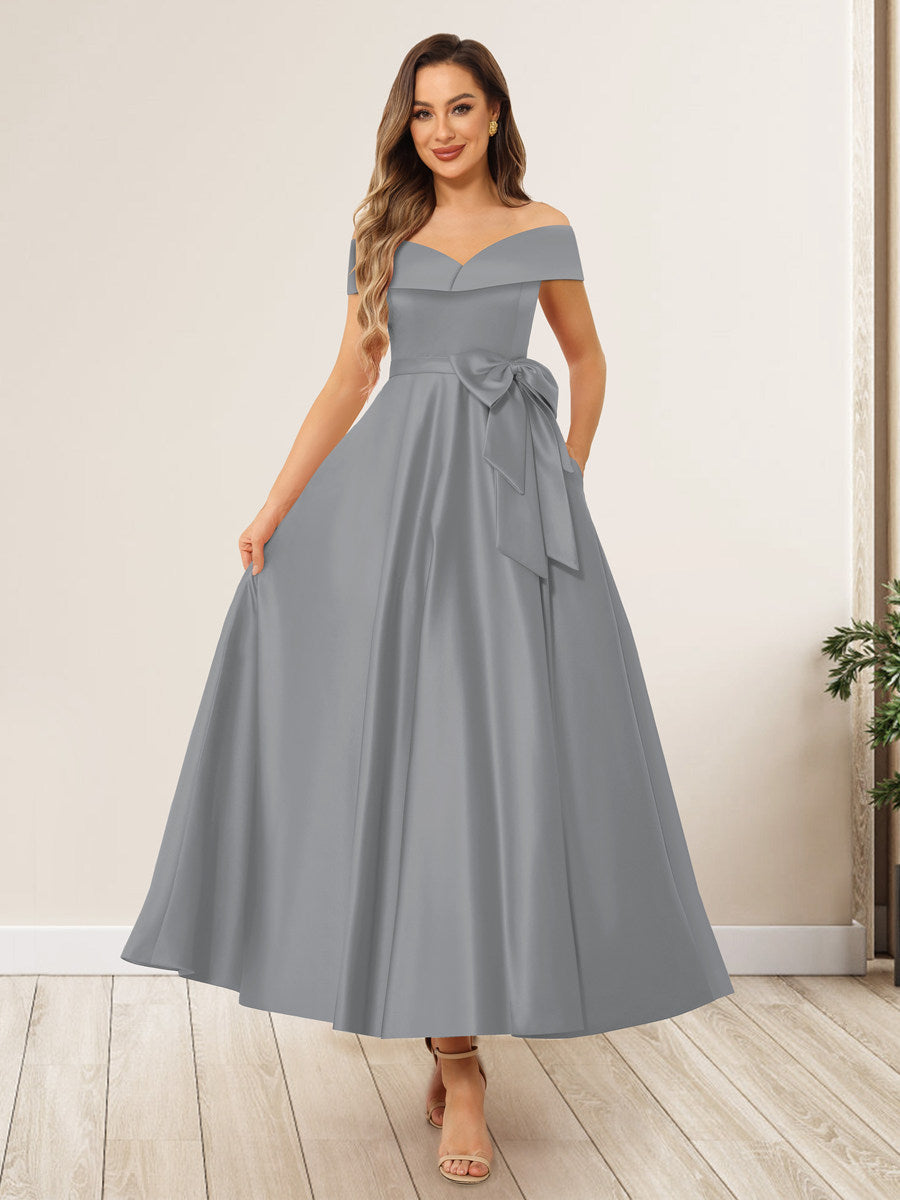 Evania Steel Grey front view wedding guest dress