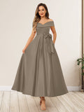 Evania Taupe front view wedding guest dress