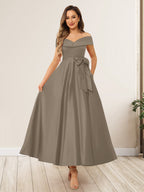 Evania Taupe front view wedding guest dress