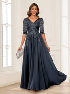 Florence navy blue side view mother of the bride dress