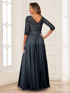 Florence navy blue back view mother of the bride dress