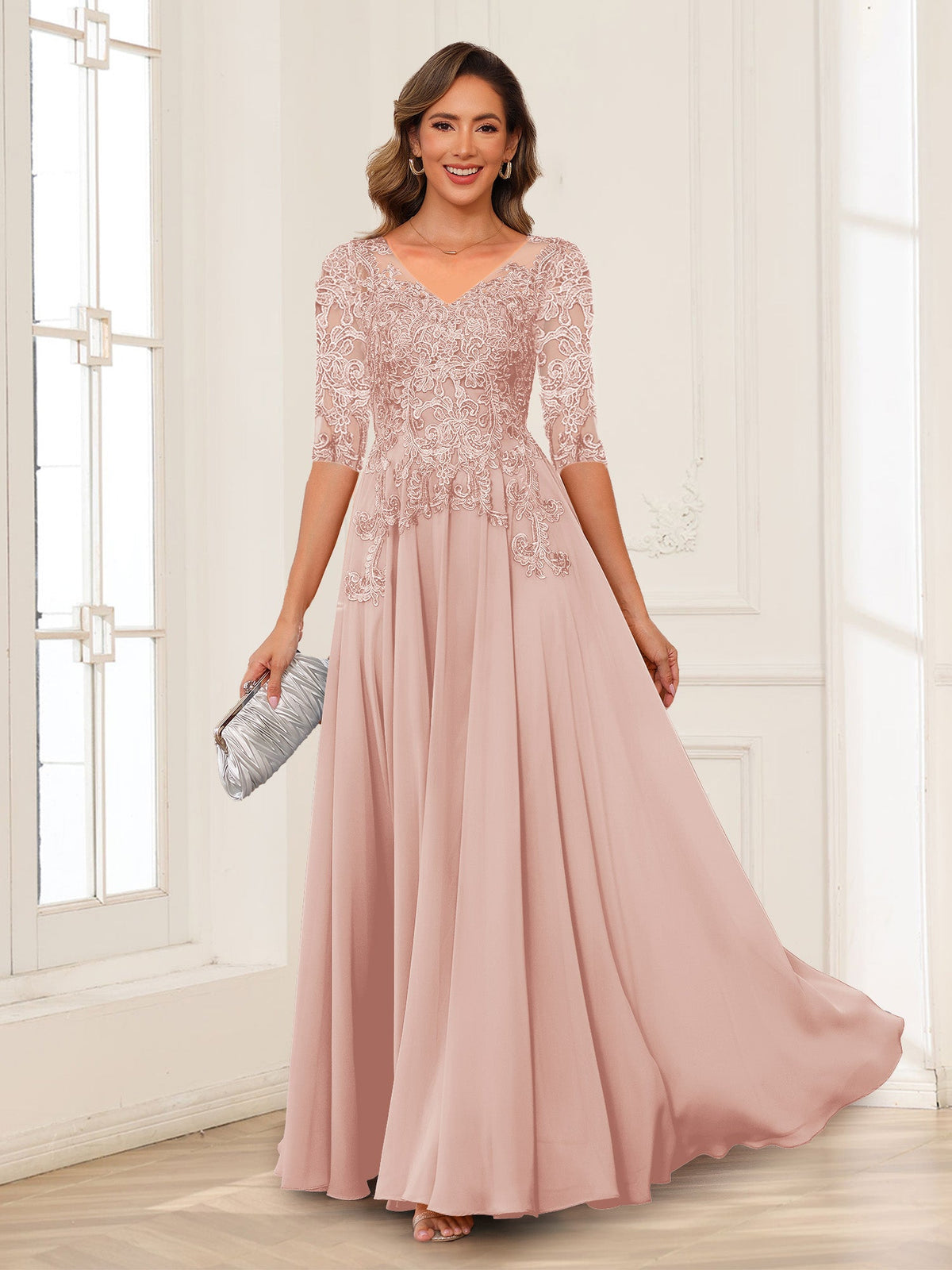 Florence blush front view mother of the bride dress