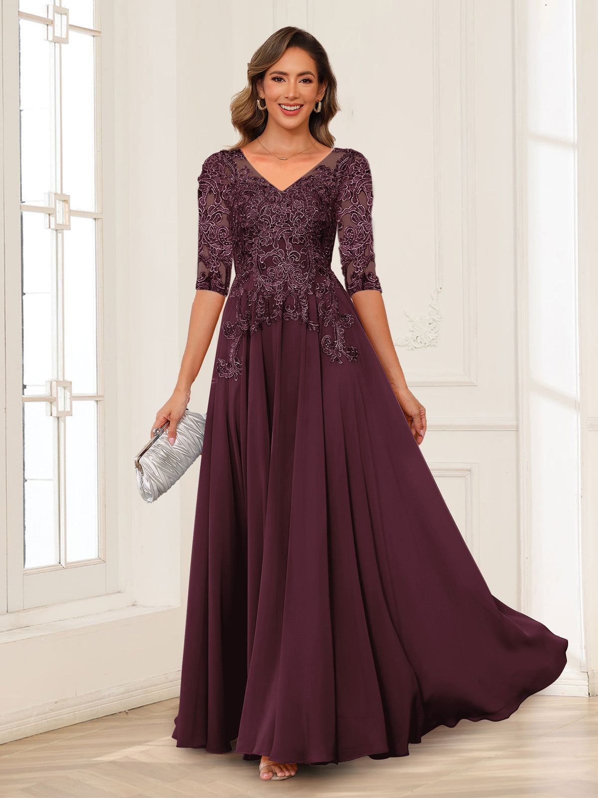 Florence burgundy front view mother of the bride dress