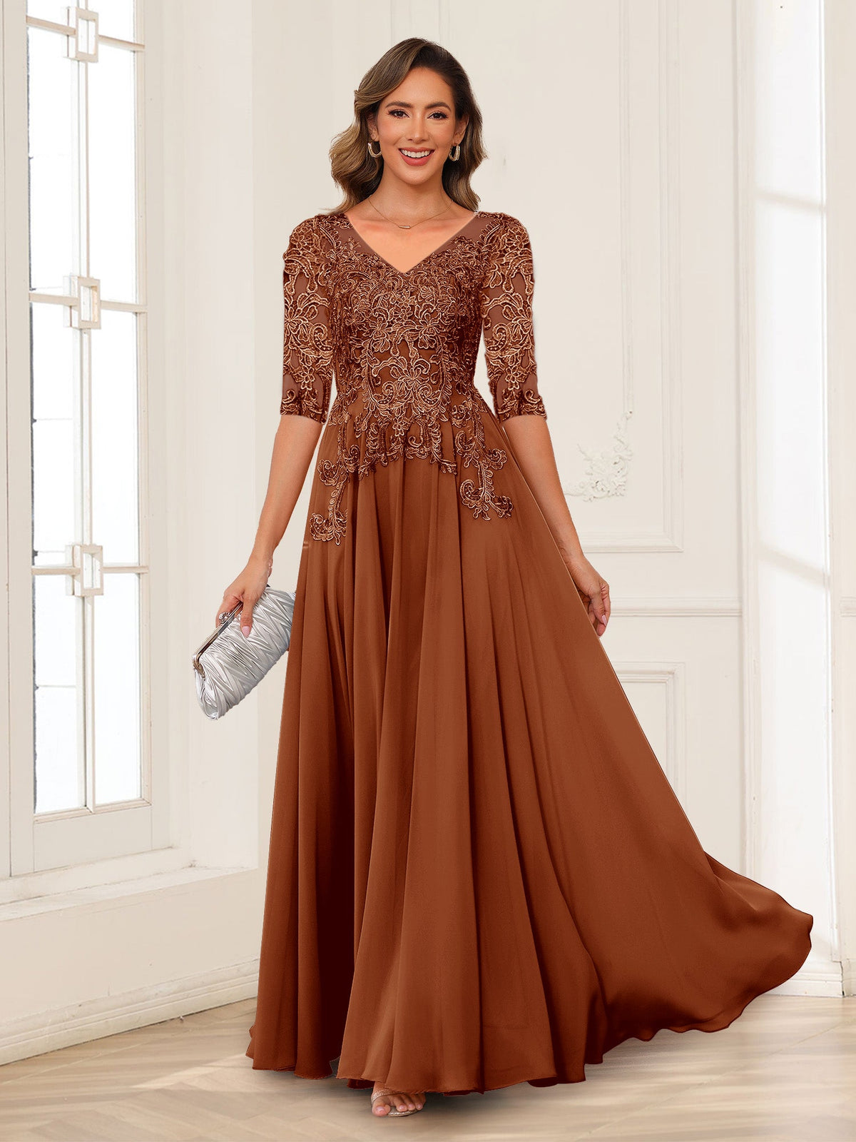 Florence burnt orange front view mother of the bride dress