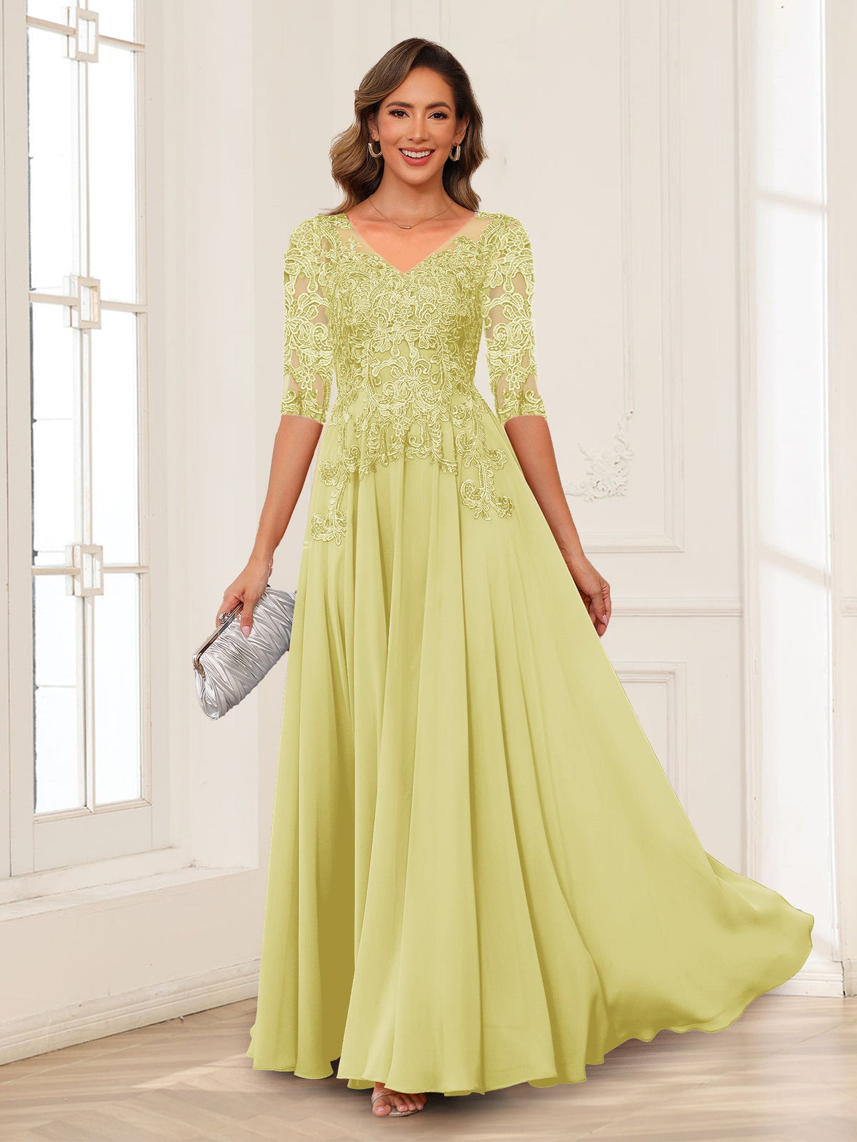 Calista Rowan Daffodil front view mother of the bride dress
