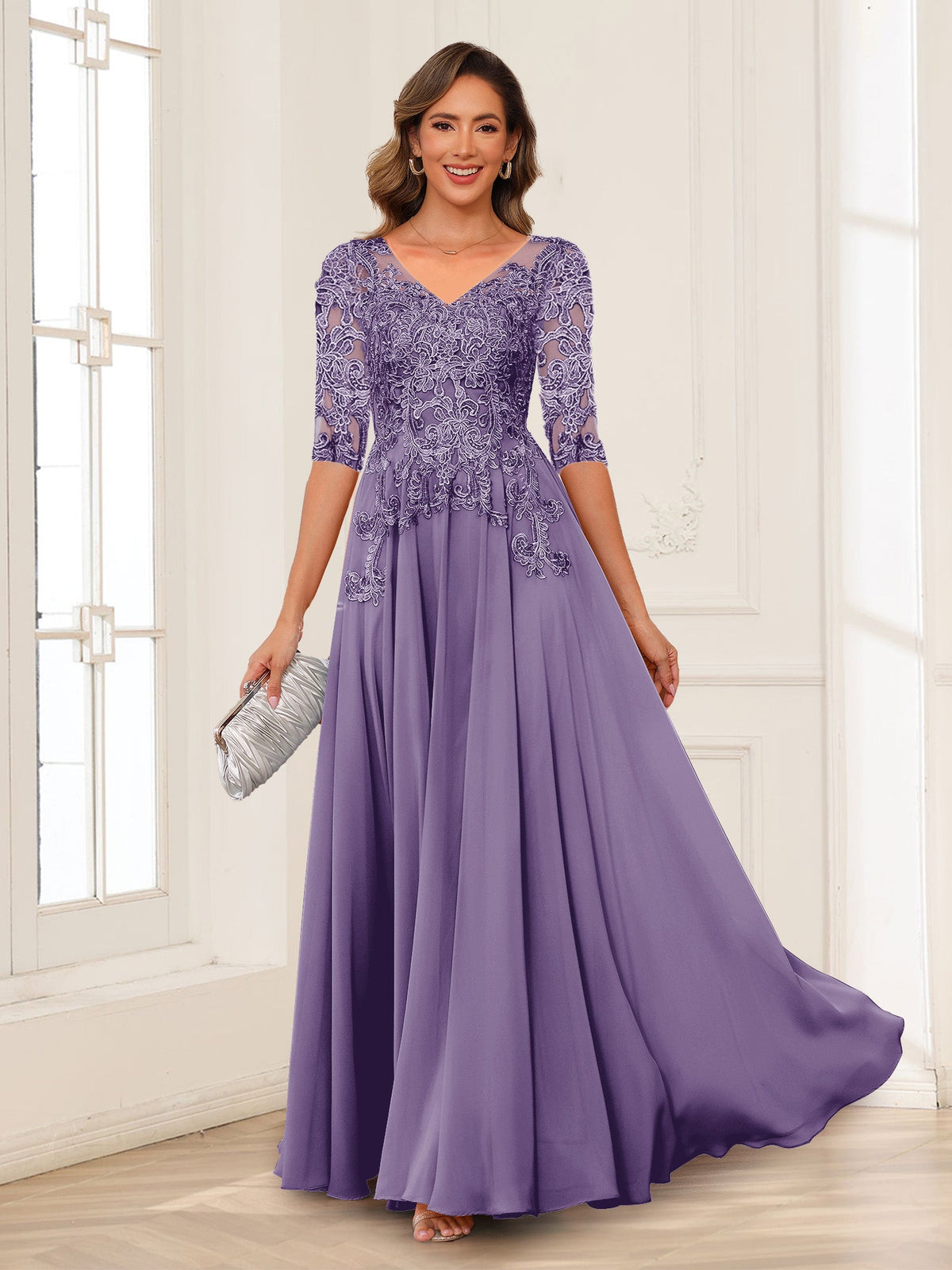Calista Rowan Wisteria front view mother of the bride dress
