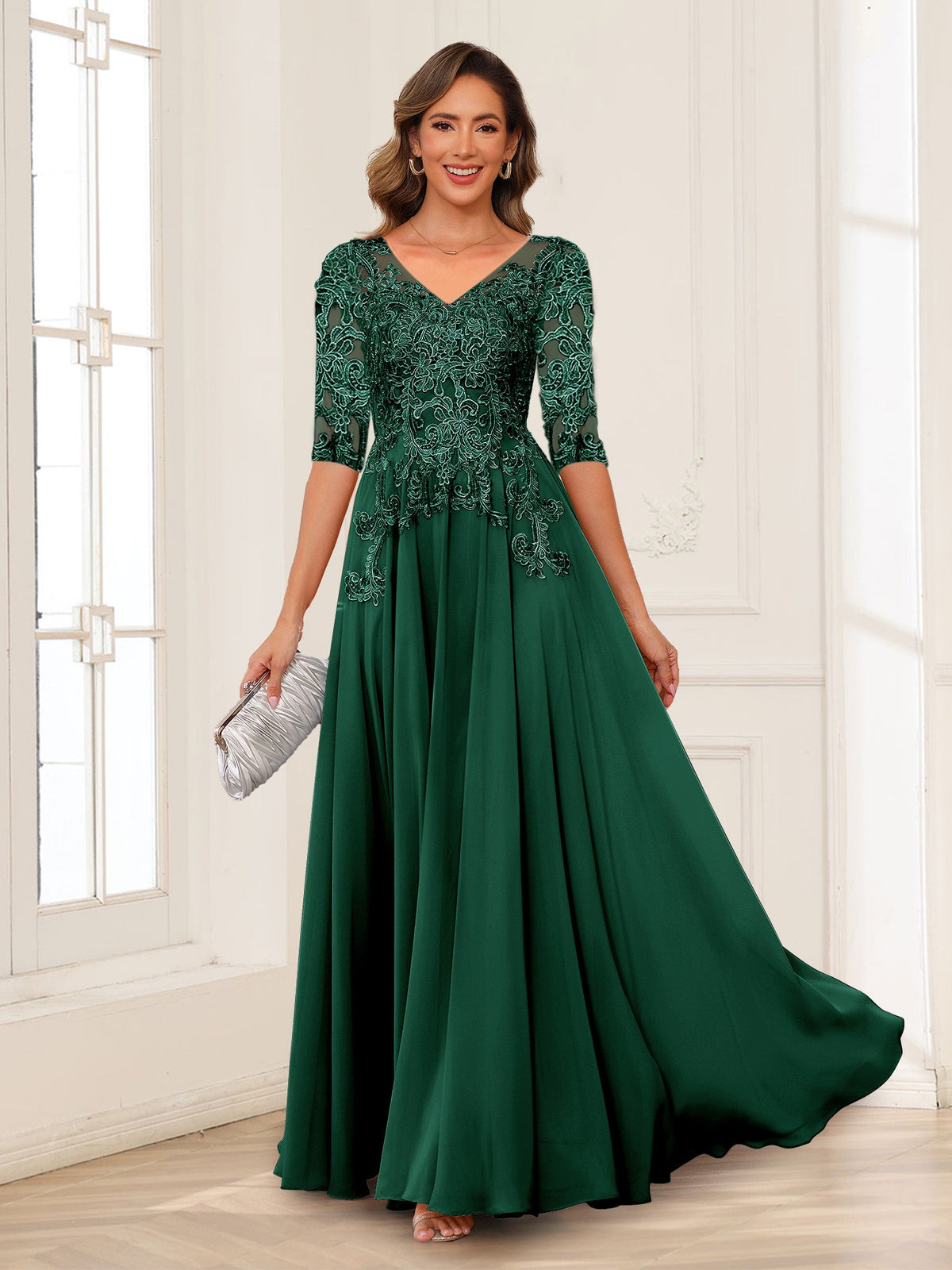 Florence emerald front view mother of the bride dress