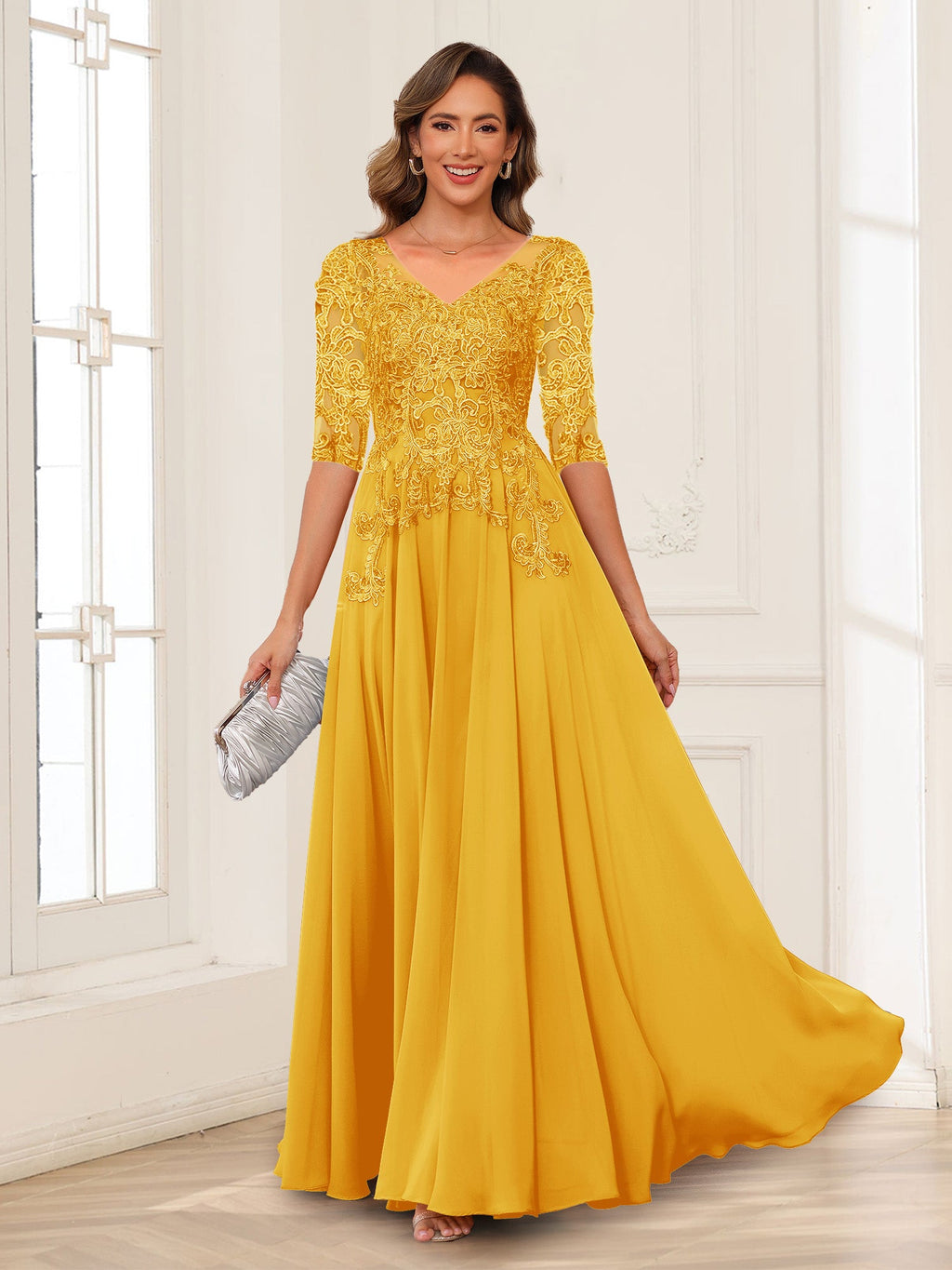 Florence gold front view mother of the bride dress