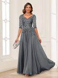 Calista Rowan Grey front view mother of the bride dress