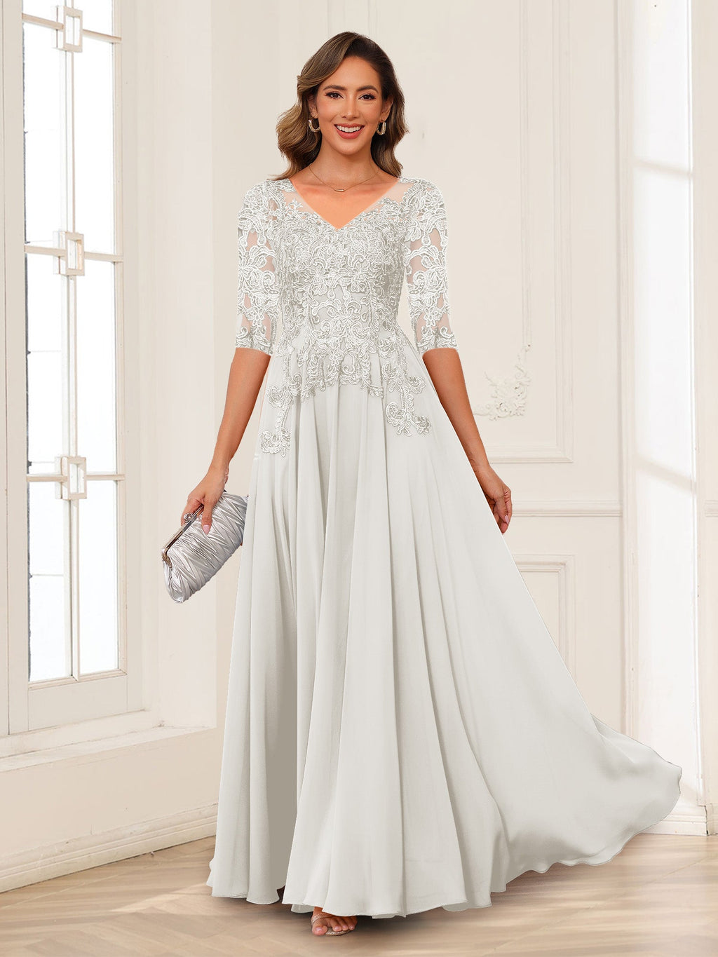 Calista Rowan Ivory front view mother of the bride dress