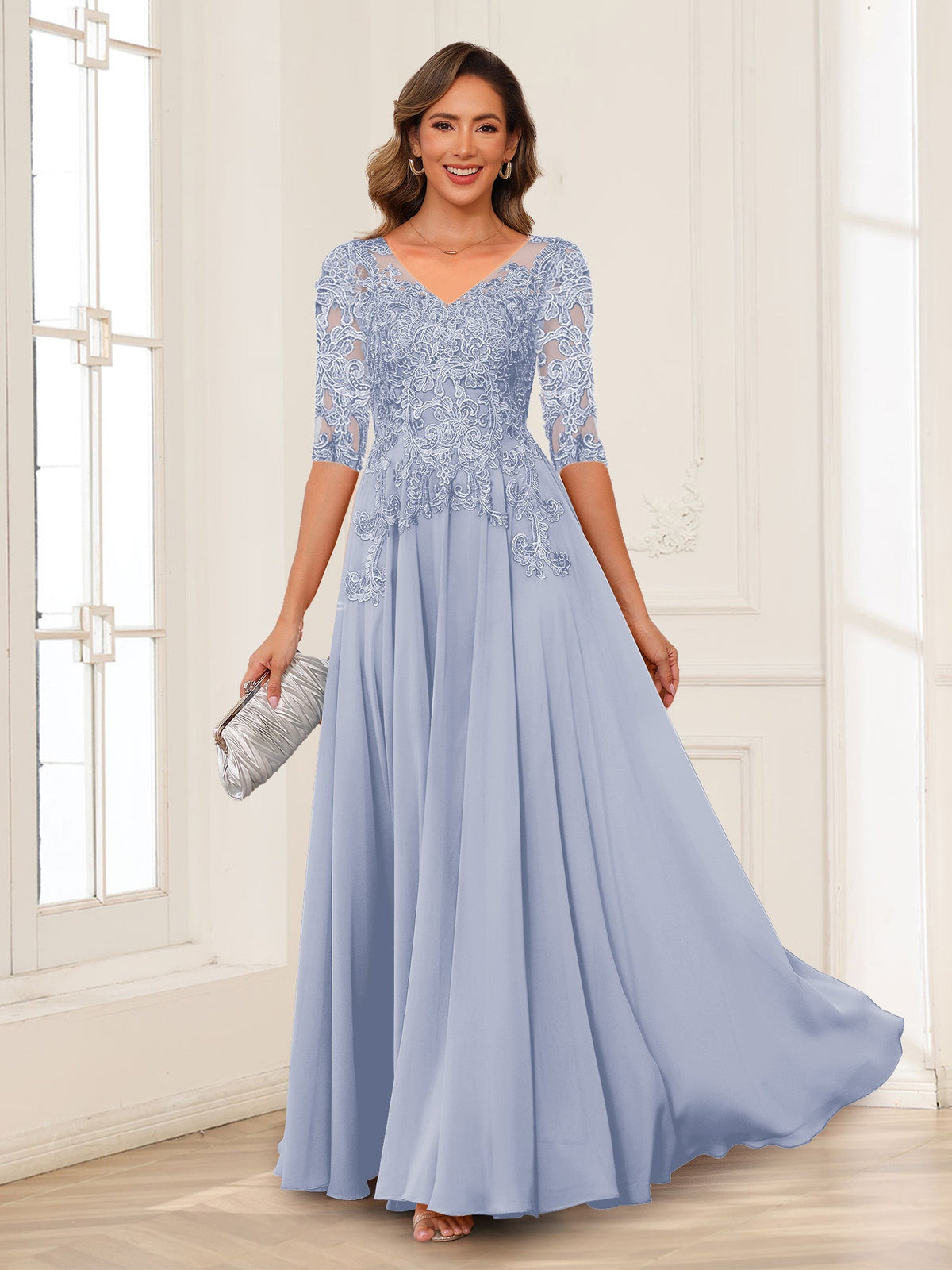 Calista Rowan Lavender front view mother of the bride dress
