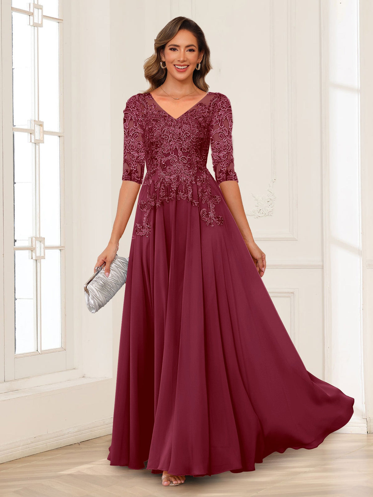 Florence burgundy alternate front view 2 mother of the bride dress