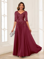 Calista Rowan Burgundy back view mother of the bride dress