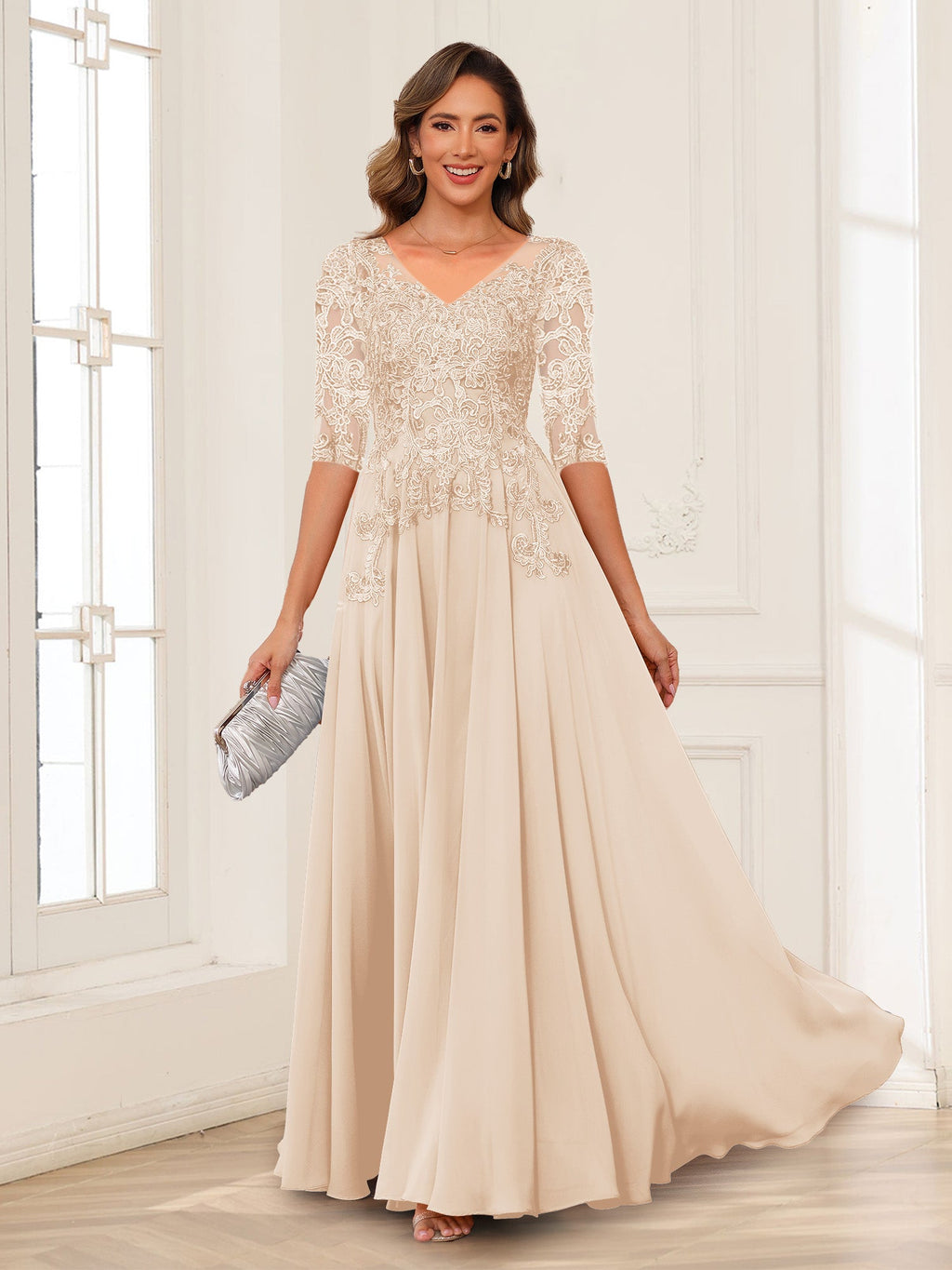 Calista Rowan Champagne back view mother of the bride dress