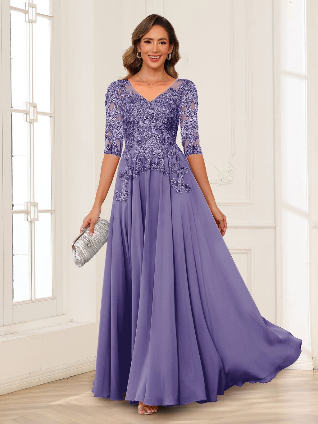 Calista Rowan Lilac front view mother of the bride dress