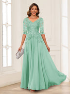 Calista Rowan Mint Green front view mother of the bride dress