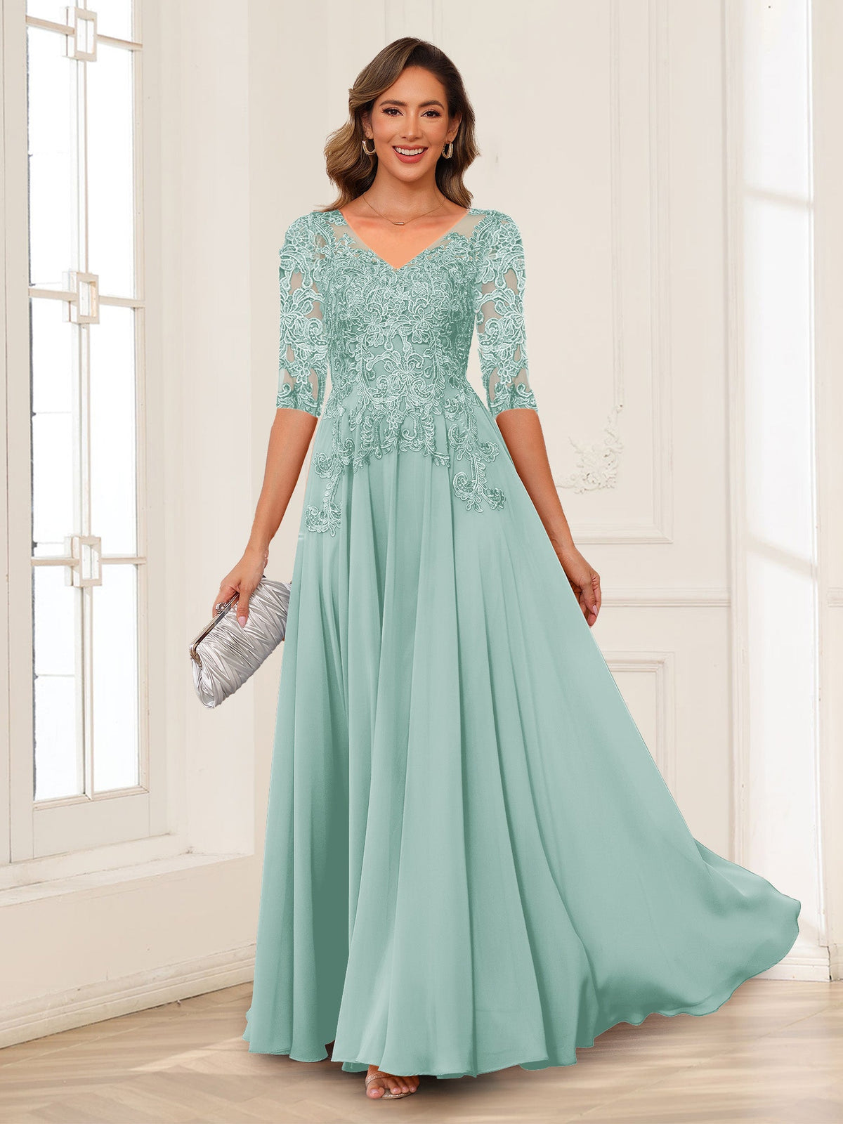 Florence pool blue alternate front view 2 mother of the bride dress
