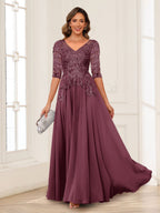 Calista Rowan Plum front view mother of the bride dress