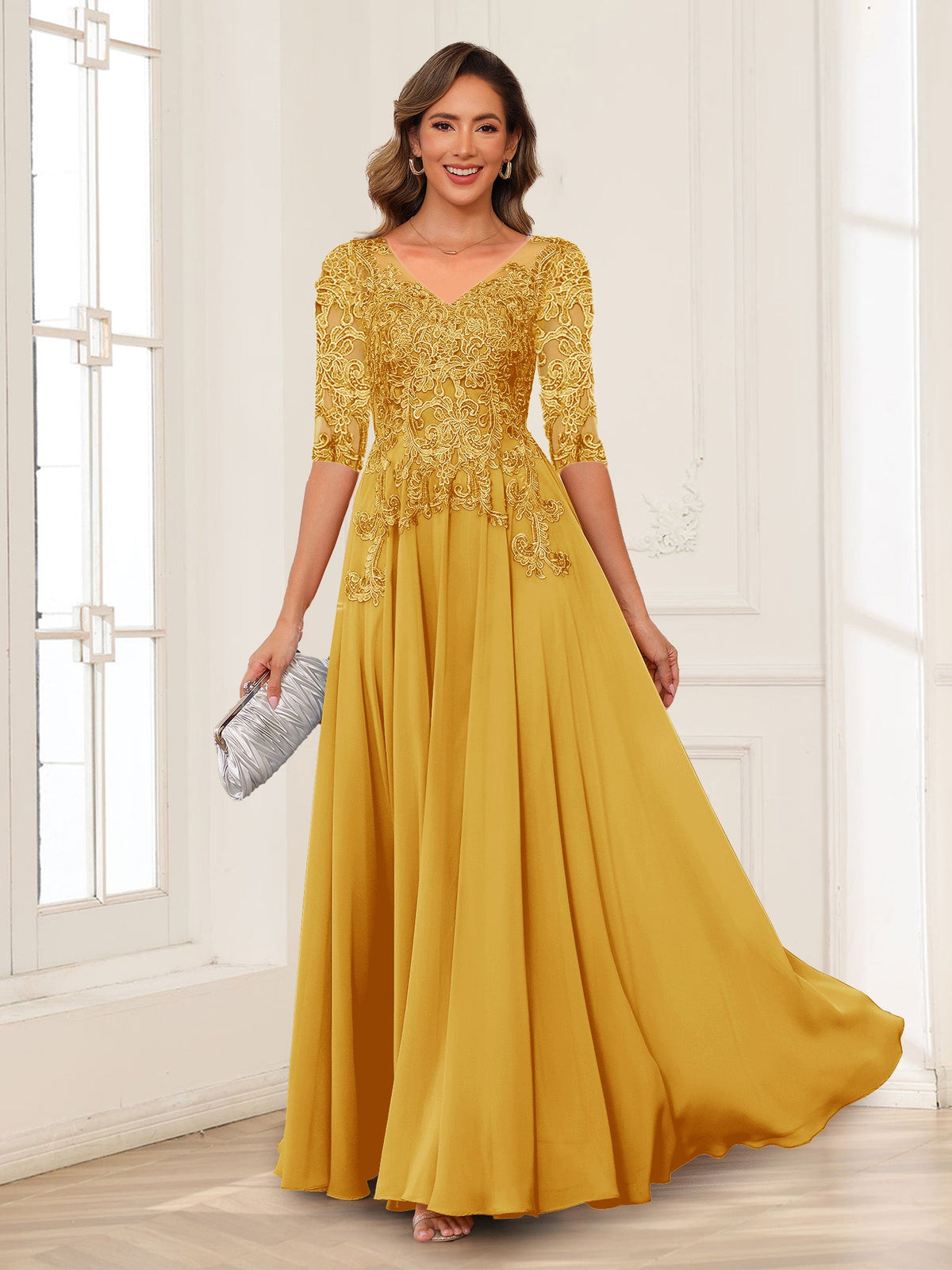 Calista Rowan Gold back view mother of the bride dress