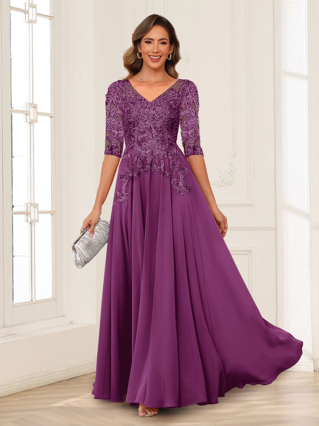 Florence orchid front view mother of the bride dress