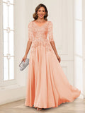 Calista Rowan Peach front view mother of the bride dress