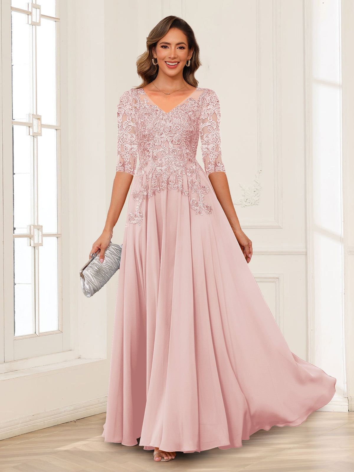 Florence pearl pink alternate front view 2 mother of the bride dress