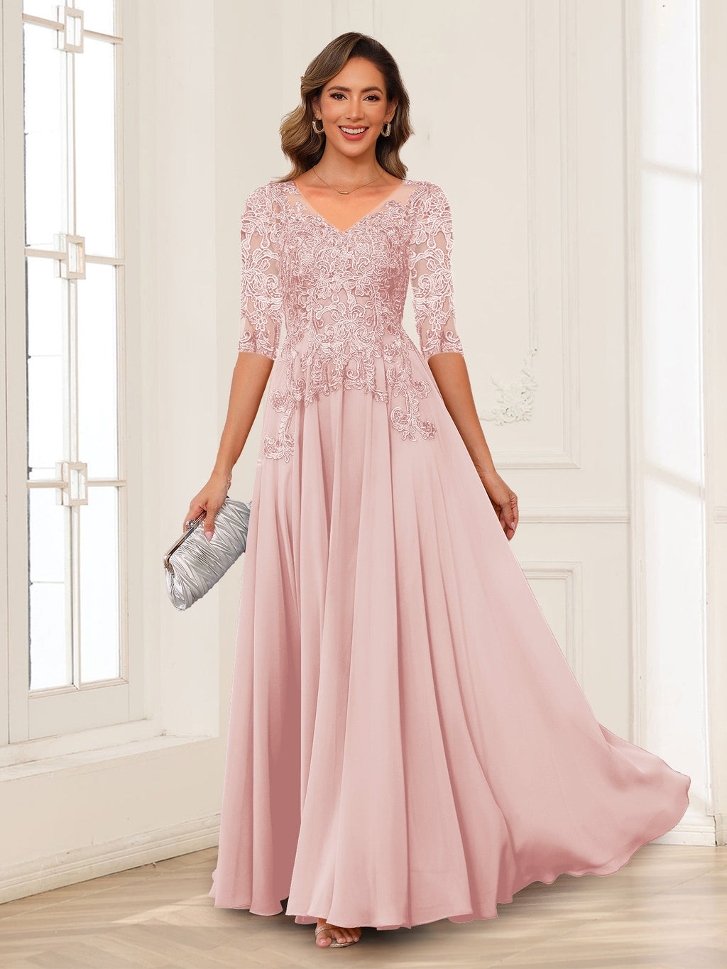 Calista Rowan Pearl Pink back view mother of the bride dress