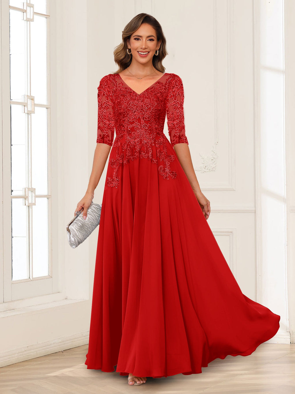 Florence red front view mother of the bride dress