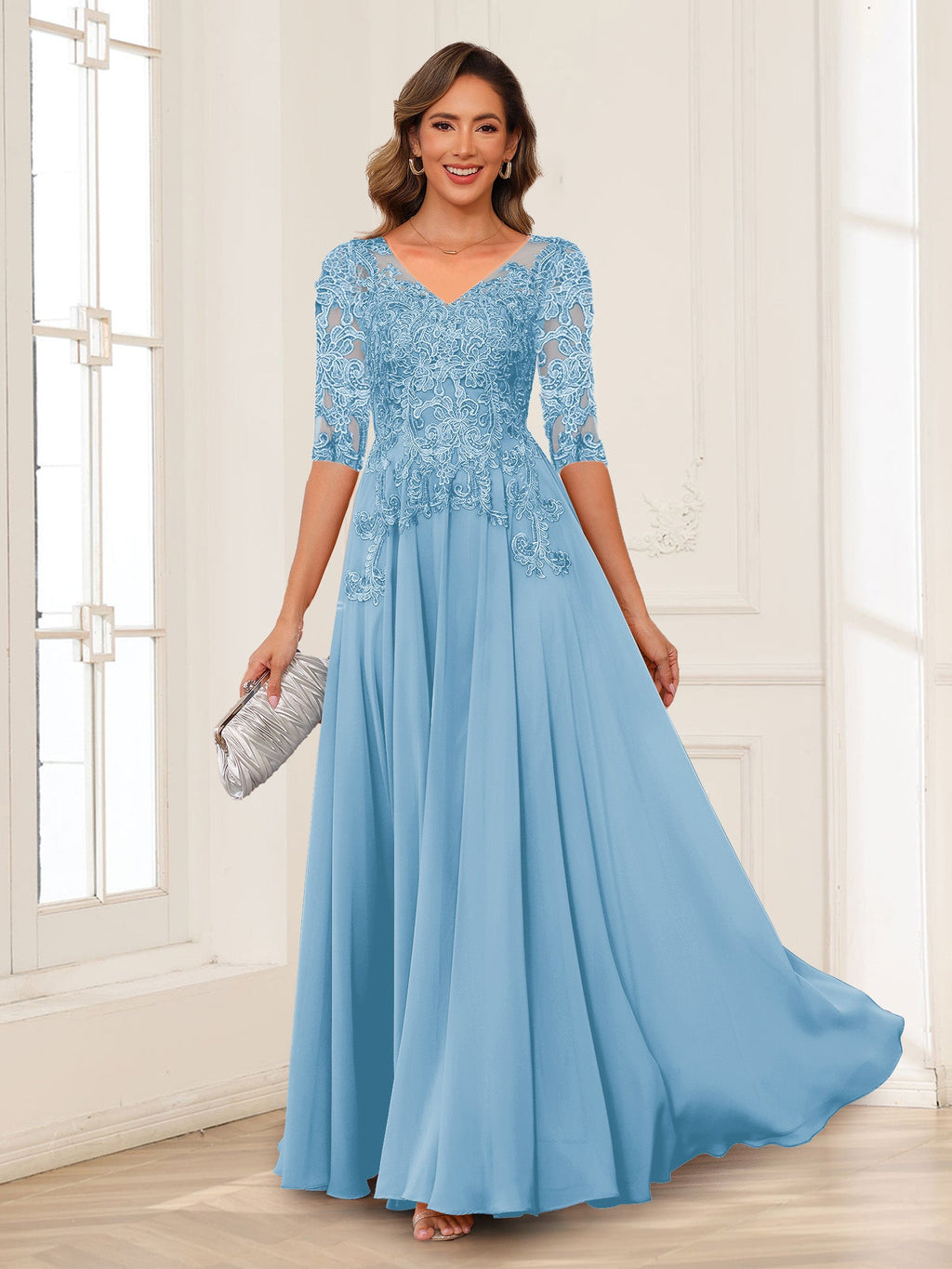 Florence sky blue alternate front view 3 mother of the bride dress