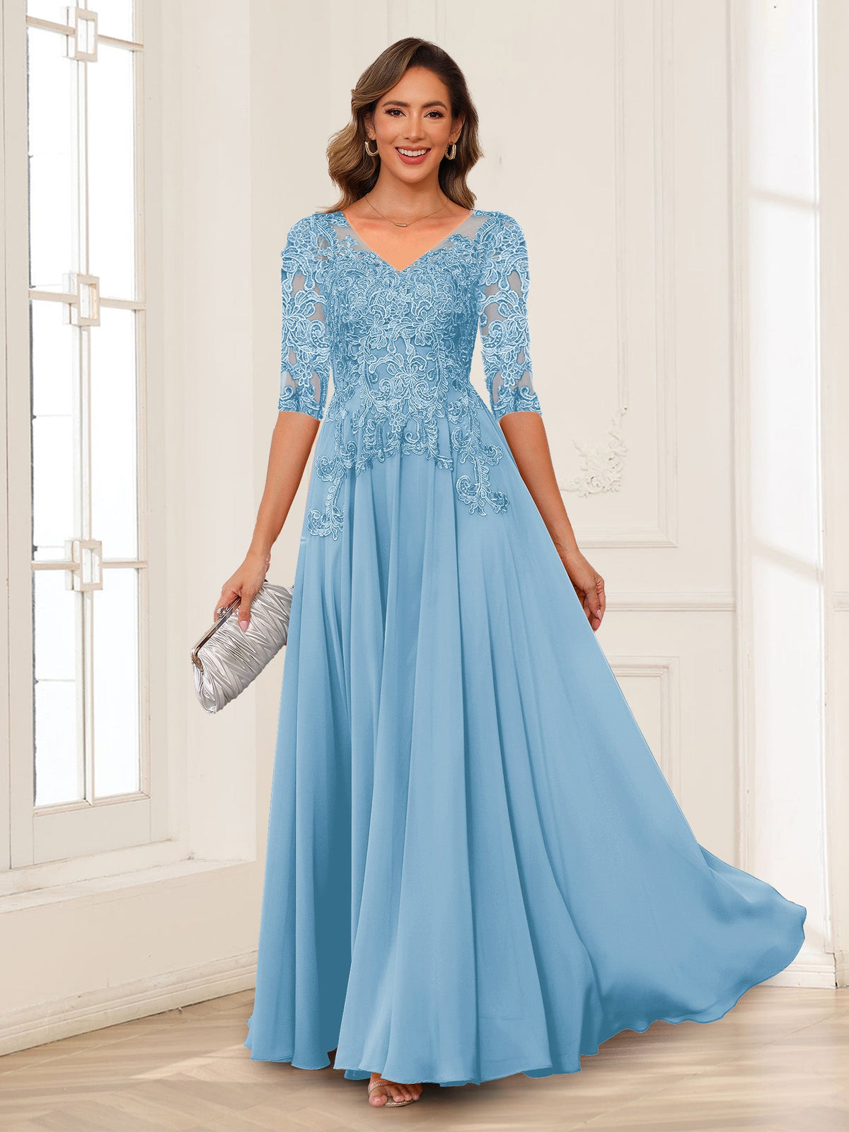 Calista Rowan Sky Blue side view mother of the bride dress