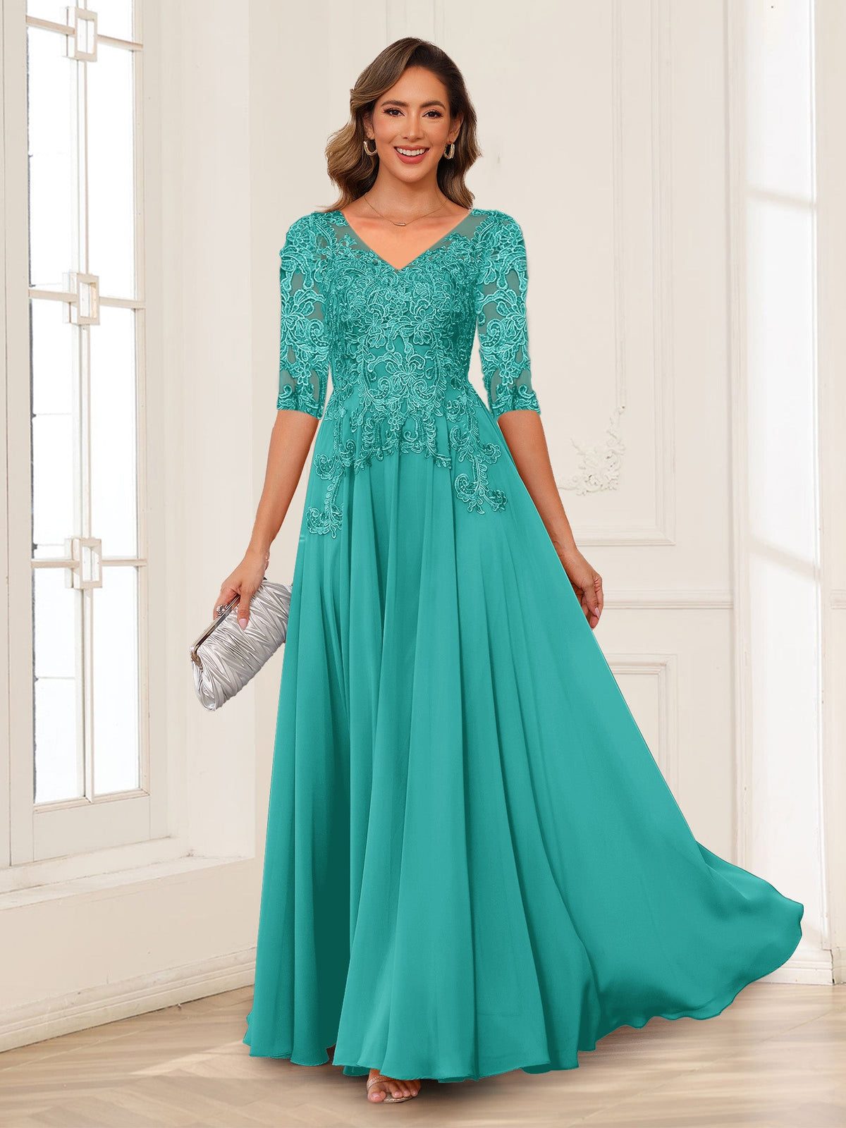 Florence turquoise front view mother of the bride dress