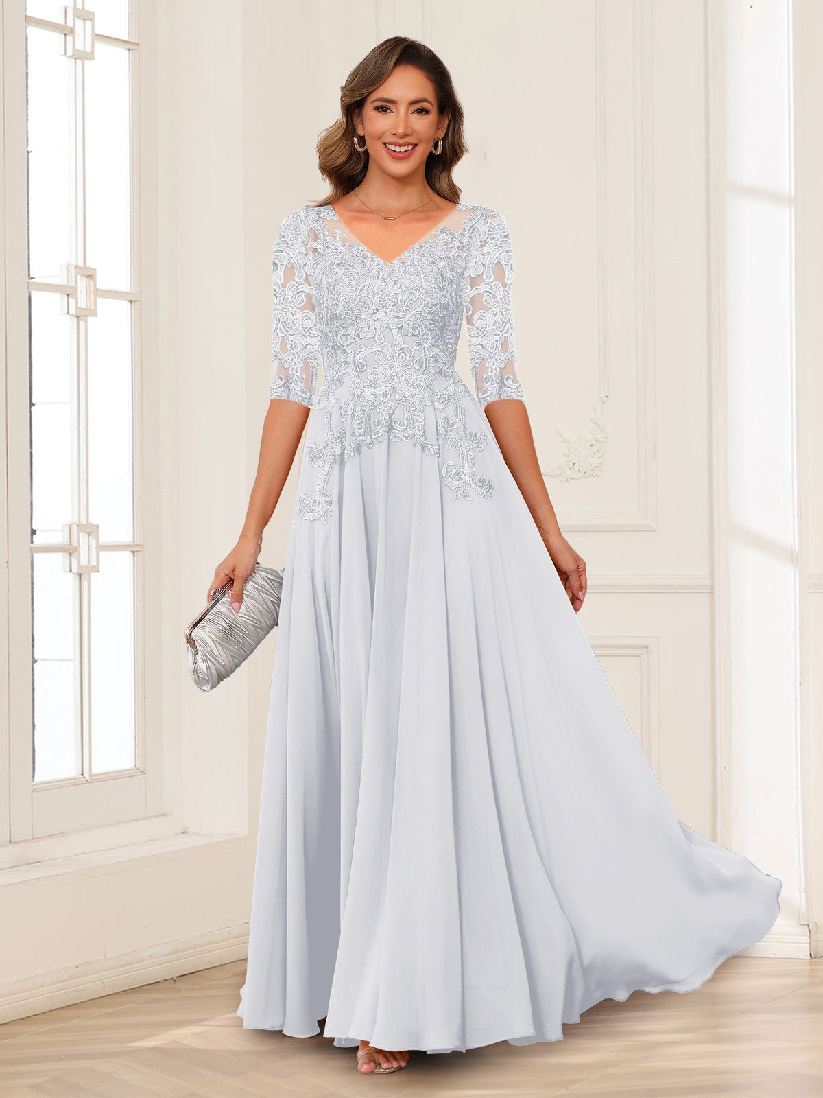 Florence white front view mother of the bride dress