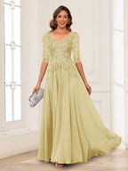 Florence yellow front view mother of the bride dress