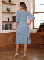 Honoria Bloom Dusty Blue back view mother of the bride dress