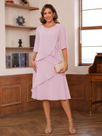 Honoria Bloom Rose Pink front view mother of the bride dress