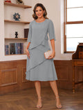 Honoria Bloom Silver front view mother of the bride dress