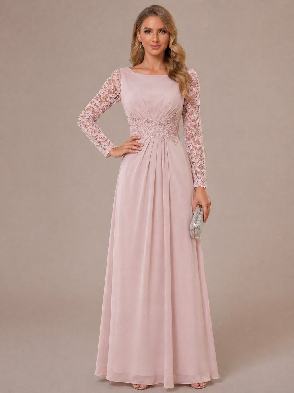 Rhiannon Claire Dusty Rose front view mother of the bride dress