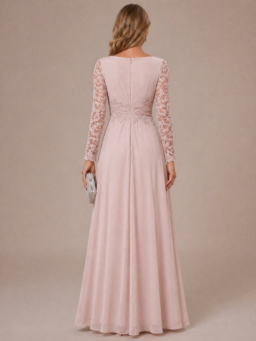 Rhiannon Claire Dusty Rose back view mother of the bride dress