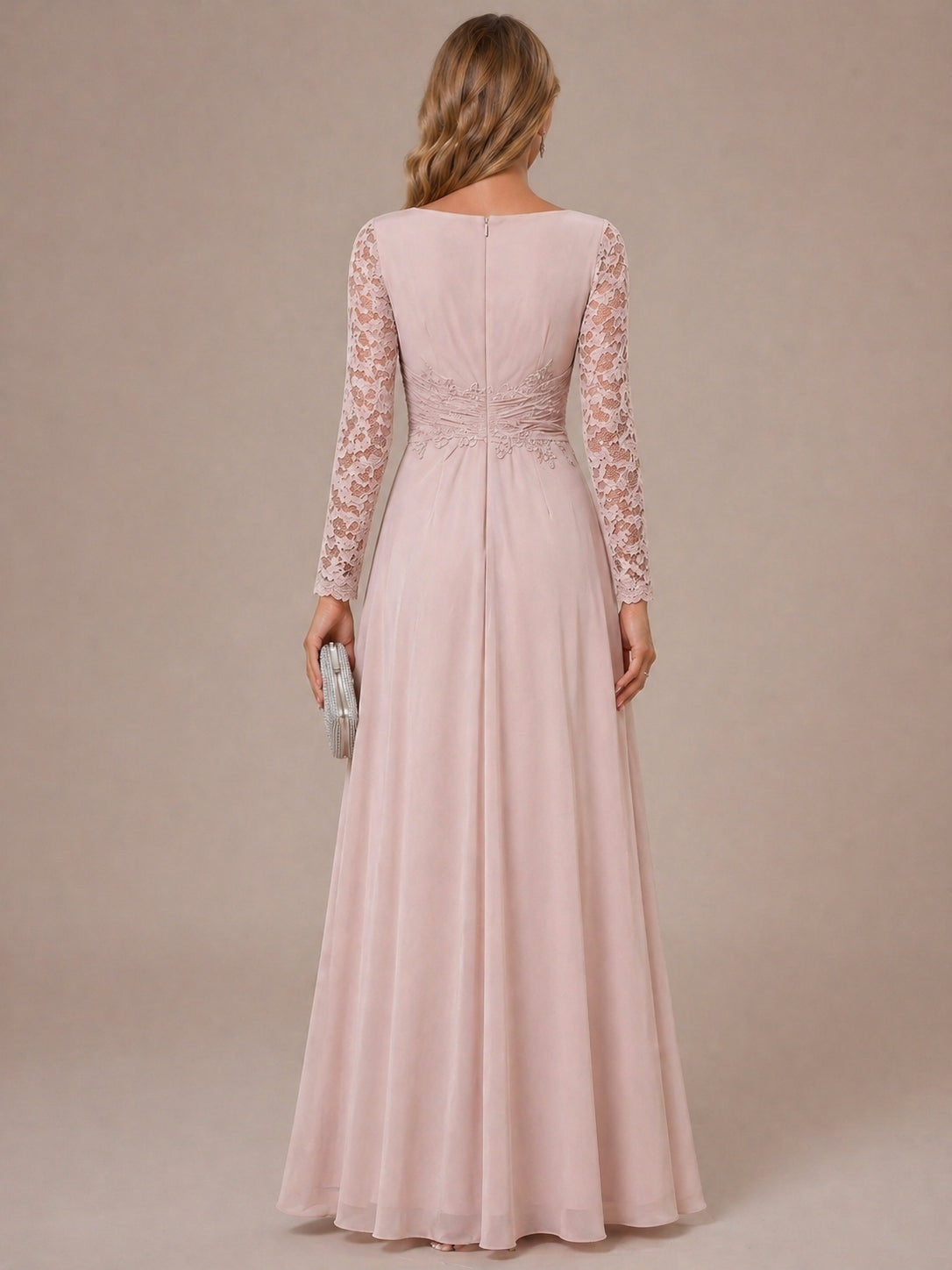 Rhiannon Claire Dusty Rose back view mother of the bride dress