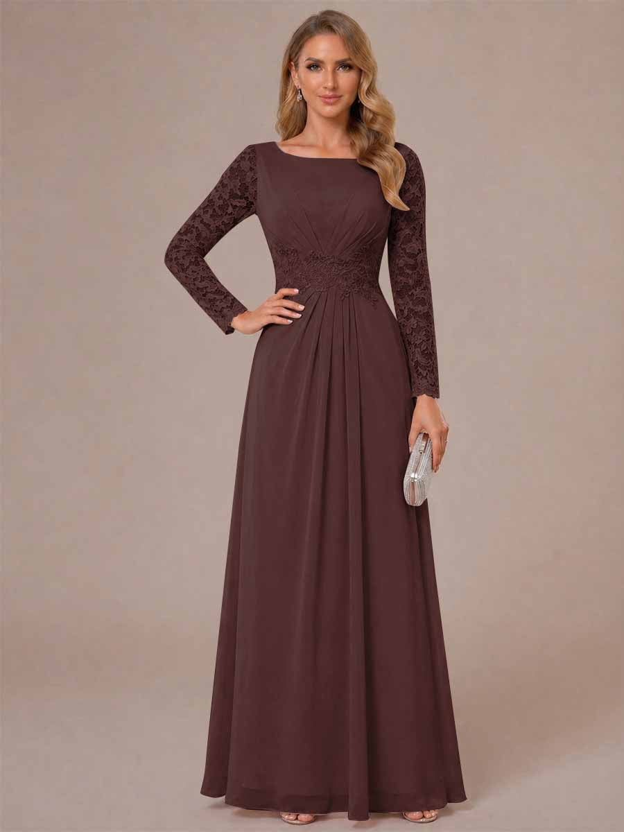 Rhiannon Claire Brown front view mother of the bride dress
