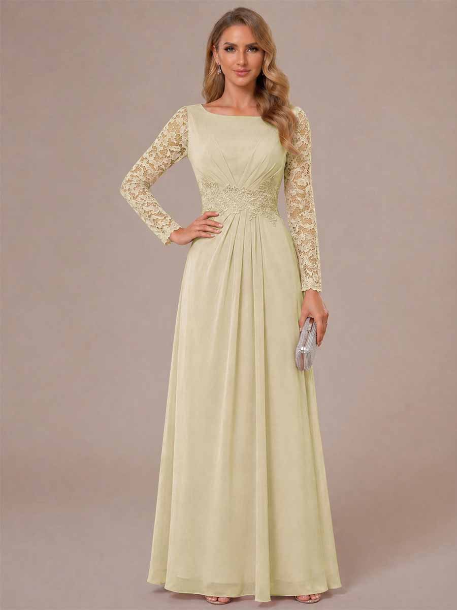 Rhiannon Claire Champagne front view mother of the bride dress