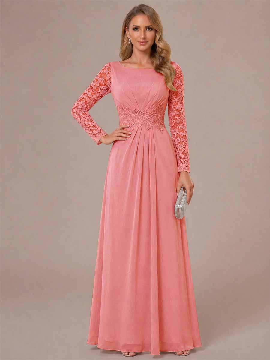 Rhiannon Claire Coral front view mother of the bride dress