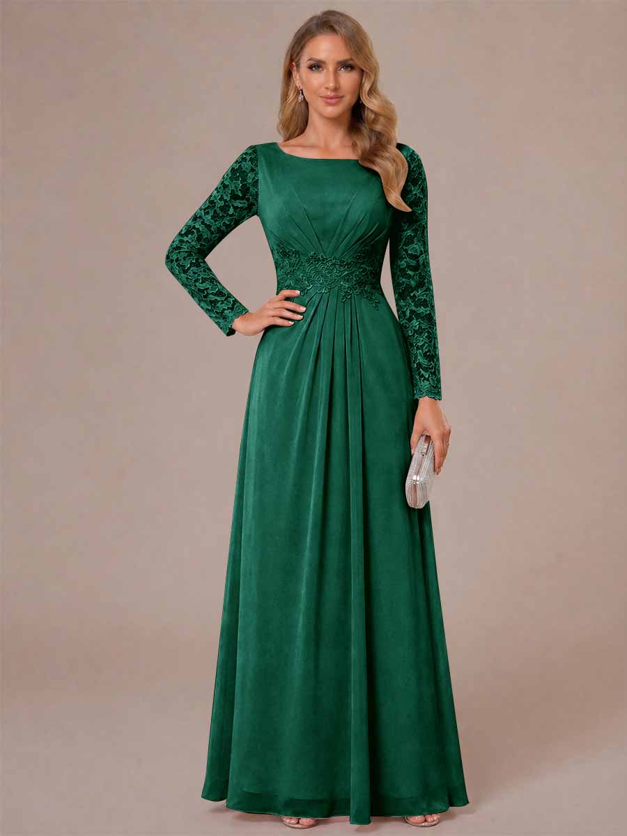 Rhiannon Claire Hunter Green front view mother of the bride dress