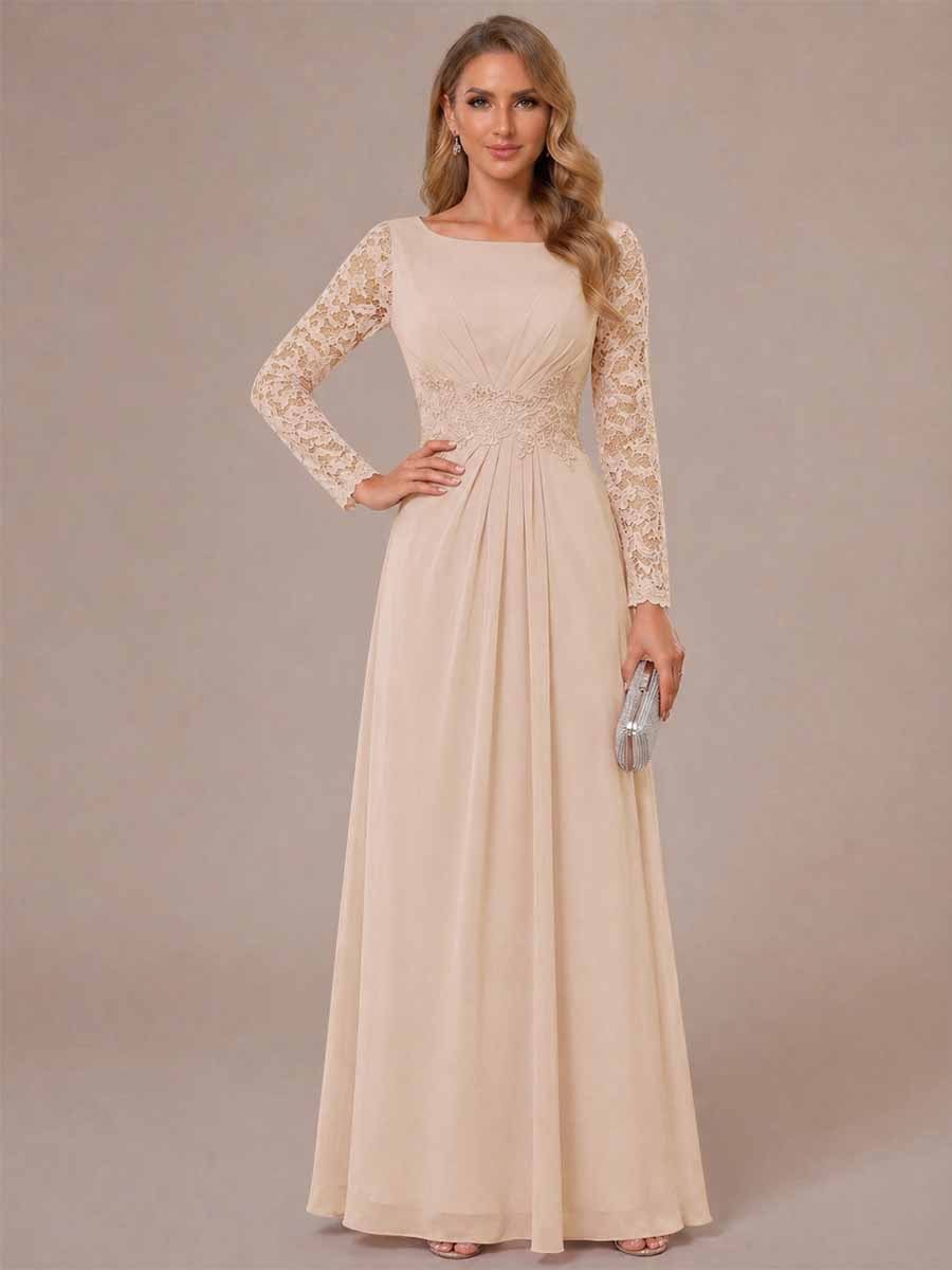 Rhiannon Claire Peach front view mother of the bride dress