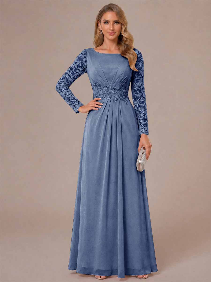 Rhiannon Claire Steel Blue front view mother of the bride dress