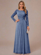 Rhiannon Claire Steel Blue front view mother of the bride dress